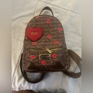 Heart Print Backpack Brown with gold hardware